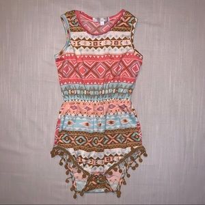 12-18M Girl Aztec Print PomPom Onesie Romper